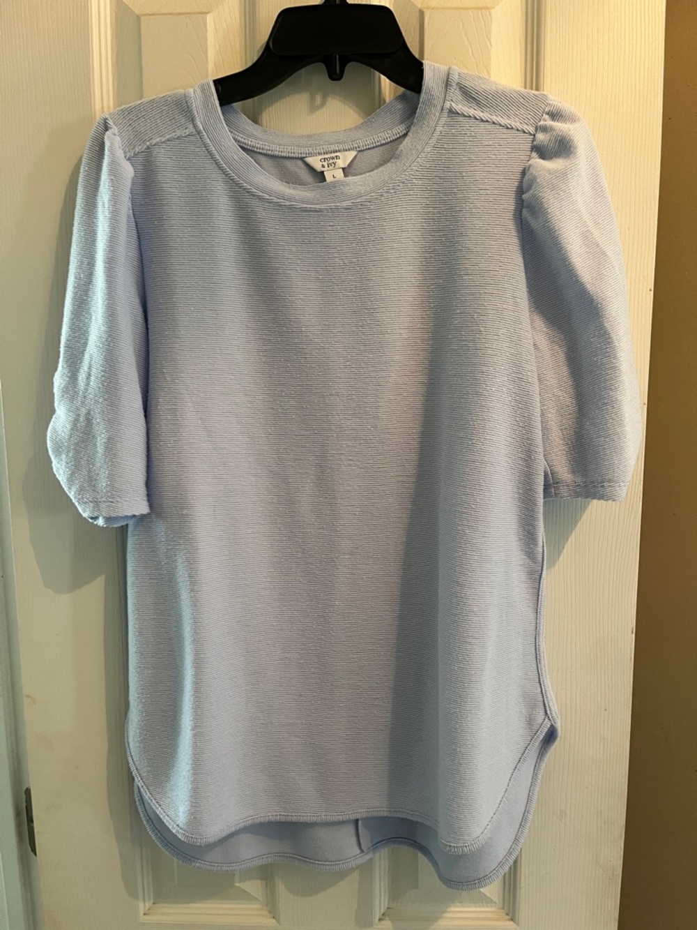 crown & ivy Pale Blue Ribbed Knit Top